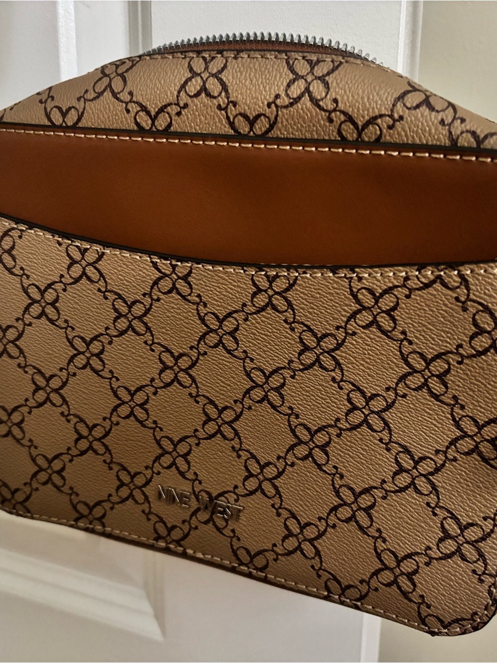 Nine West Tan Patterned Crossbody with Logo Detail